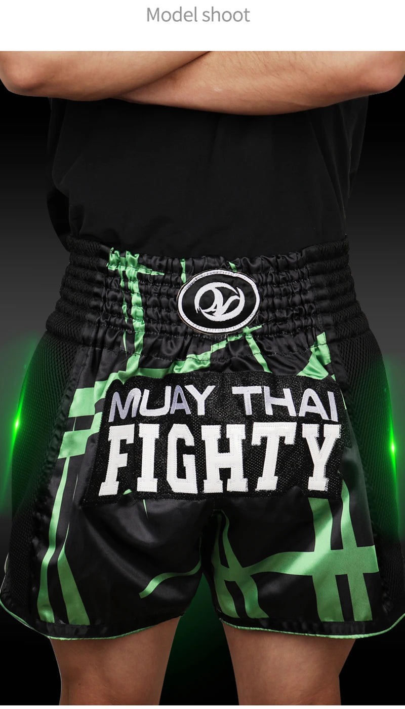 Muay Thai Shorts Men Embroidery Sports Fitness Fighting Kickboxing Short Pants Women Kids Custom Sanda MMA Boxeo Trunks Black