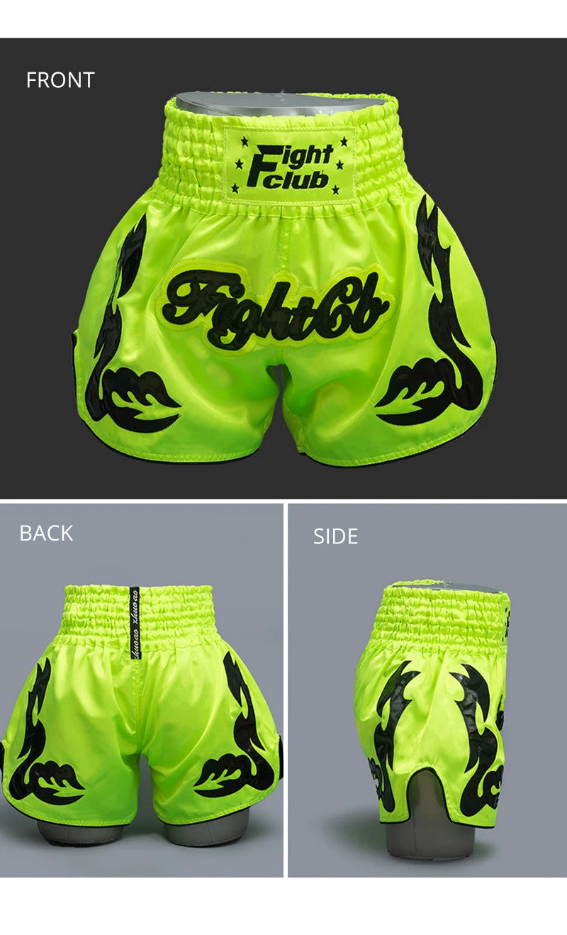 Muay Thai Shorts Men Embroidery Sports Fitness Fighting Kickboxing Short Pants Women Kids Custom Sanda MMA Boxeo Trunks Black