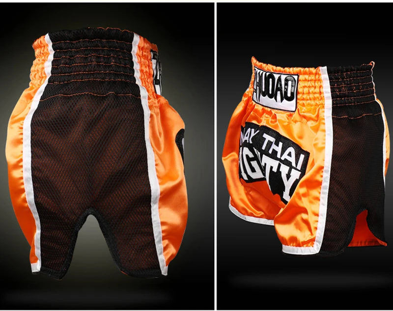 Muay Thai Shorts Men Embroidery Sports Fitness Fighting Kickboxing Short Pants Women Kids Custom Sanda MMA Boxeo Trunks Black