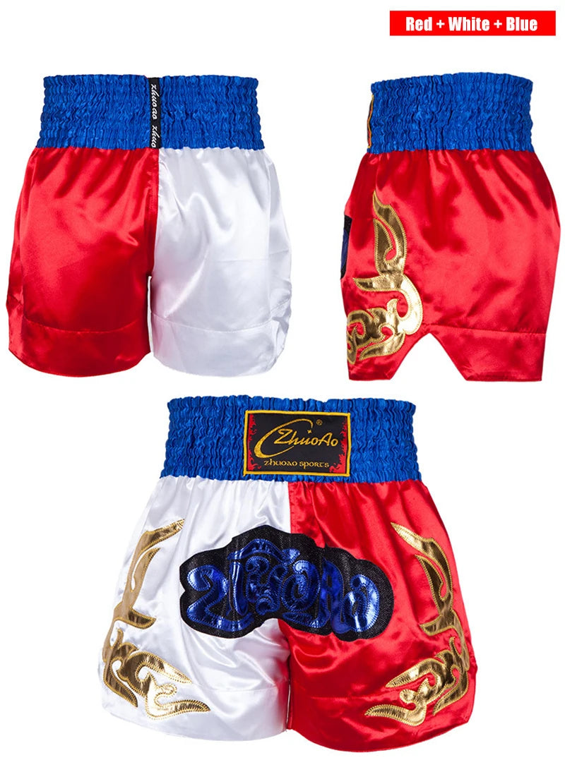Muay Thai Shorts Men Embroidery Sports Fitness Fighting Kickboxing Short Pants Women Kids Custom Sanda MMA Boxeo Trunks Black