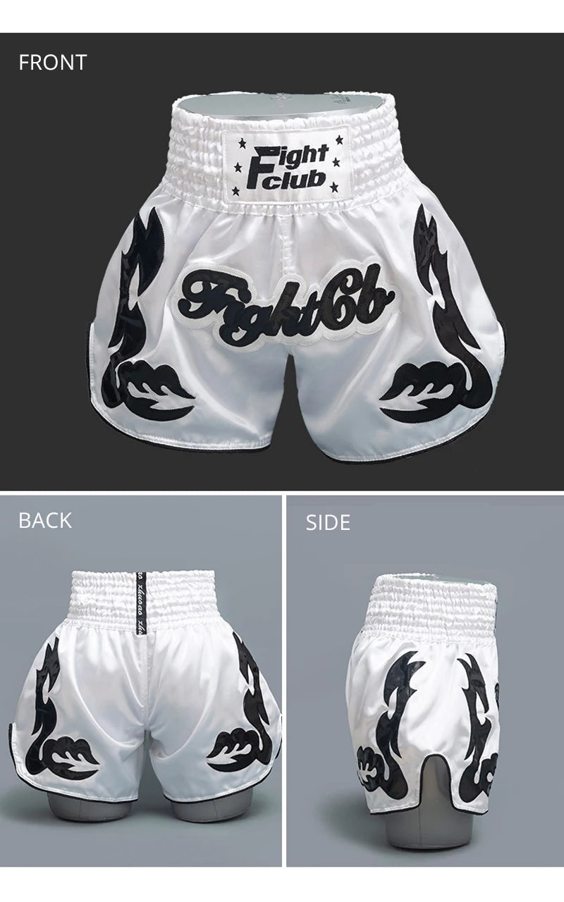 Muay Thai Shorts Men Embroidery Sports Fitness Fighting Kickboxing Short Pants Women Kids Custom Sanda MMA Boxeo Trunks Black