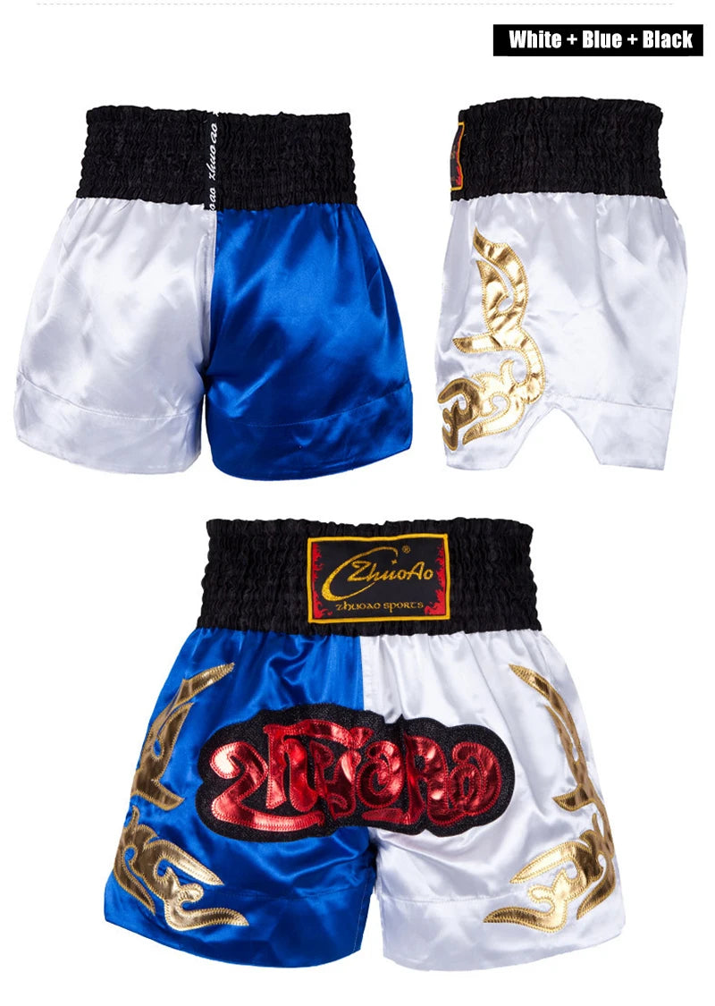 Muay Thai Shorts Men Embroidery Sports Fitness Fighting Kickboxing Short Pants Women Kids Custom Sanda MMA Boxeo Trunks Black