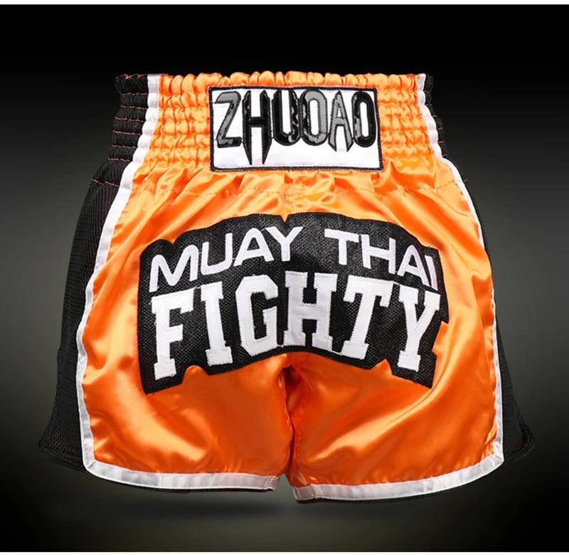 Muay Thai Shorts Men Embroidery Sports Fitness Fighting Kickboxing Short Pants Women Kids Custom Sanda MMA Boxeo Trunks Black