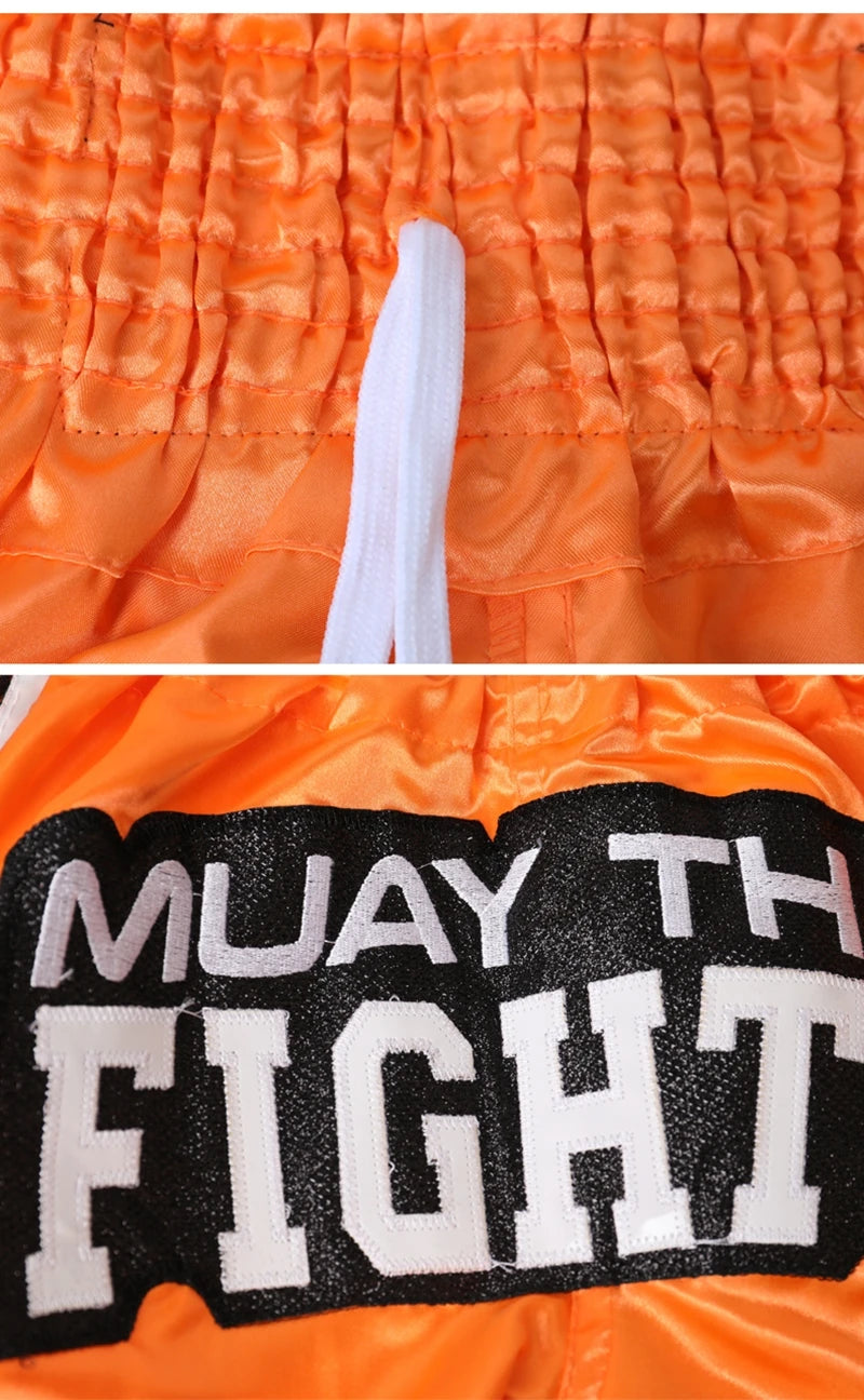 Muay Thai Shorts Men Embroidery Sports Fitness Fighting Kickboxing Short Pants Women Kids Custom Sanda MMA Boxeo Trunks Black