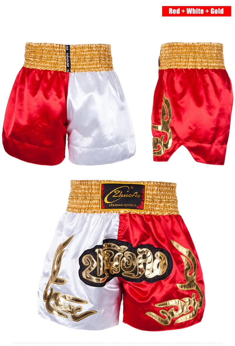 Muay Thai Shorts Men Embroidery Sports Fitness Fighting Kickboxing Short Pants Women Kids Custom Sanda MMA Boxeo Trunks Black