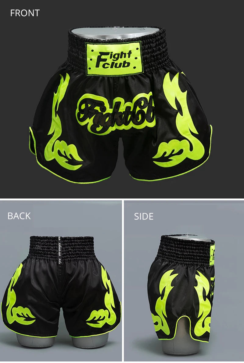 Muay Thai Shorts Men Embroidery Sports Fitness Fighting Kickboxing Short Pants Women Kids Custom Sanda MMA Boxeo Trunks Black