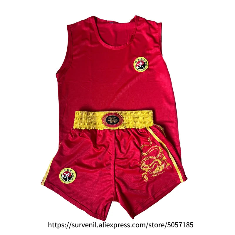 Boxing Uniform Men Women Kids Muay Thai Boxing Shorts Sanda Wushu Martial Arts MMA Training Clothing Kickboxing Shorts and Vest
