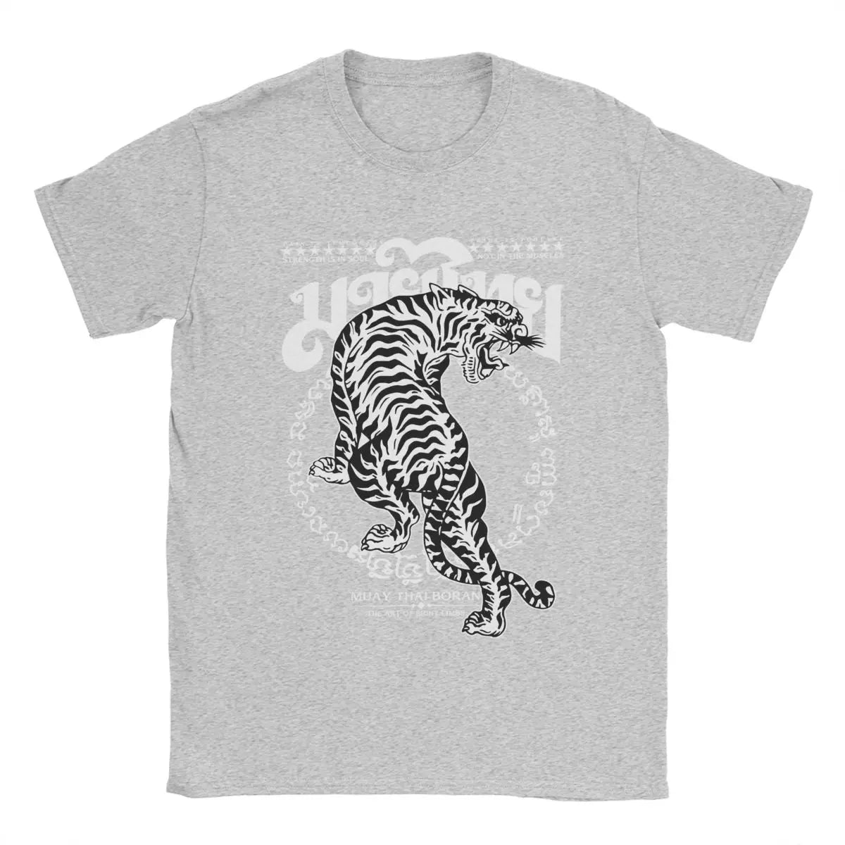 Men's T-Shirts Muay Thai Sak Yant Tiger Unique 100% Cotton Tee Short Sleeve Boxing Fighter T Shirts Round Neck Clothing Summer