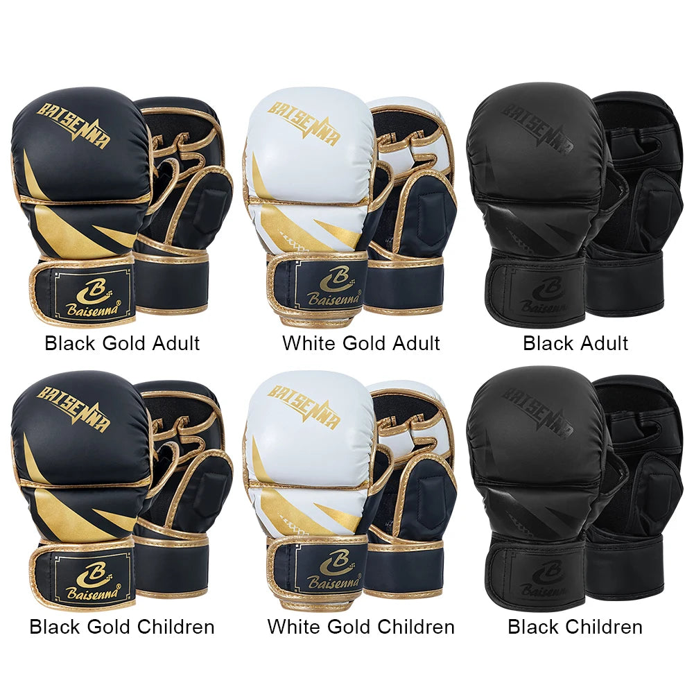 Professional MMA Boxing Gloves Half Finger Sandbag Karate Muay Thai Training Gloves PU Adult Kids Thickened Boxing Equipment