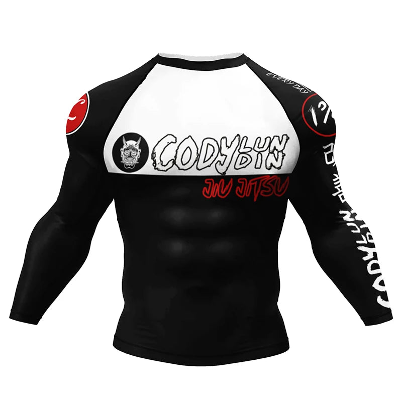 Boxing Jiu Jitsu T-shirts BJJ Rashguard For Men Sport No GI MMA Ranked Long Sleeve MMA Compression Clothing Male Rashguards Tops