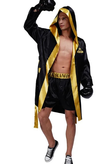 Adult Boxing Champion Cosplay Costume Man Women Boxer Robe Gold Belt Suits Competition Training Muay Halloween Party Uniform