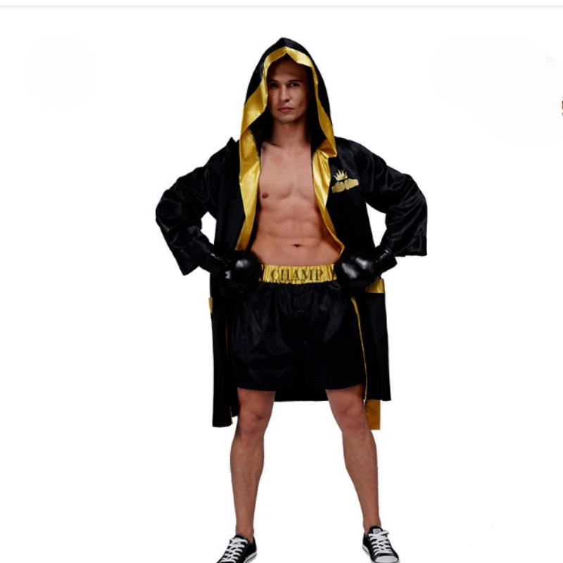 Adult Boxing Champion Cosplay Costume Man Women Boxer Robe Gold Belt Suits Competition Training Muay Halloween Party Uniform