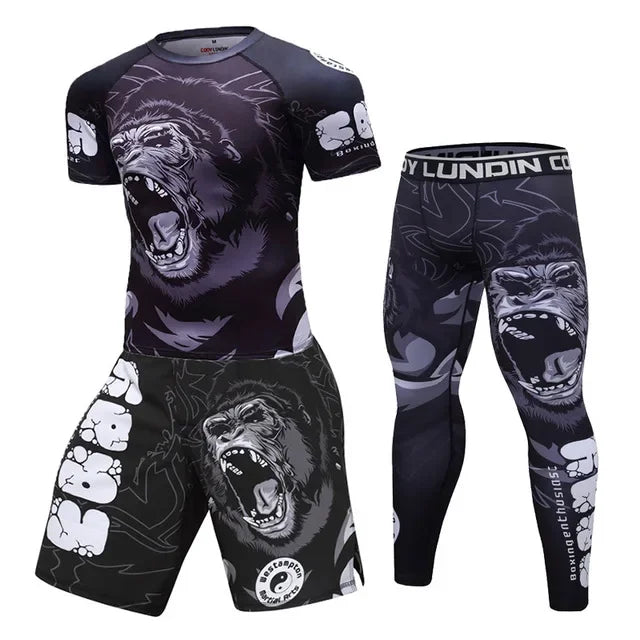 Boxing Set Compression Men Sport T-shirts+Pants Rashguard Jitsu Bjj Rash Guard KickBoxing Sets Muay Thai Jersey MMA Fightwear