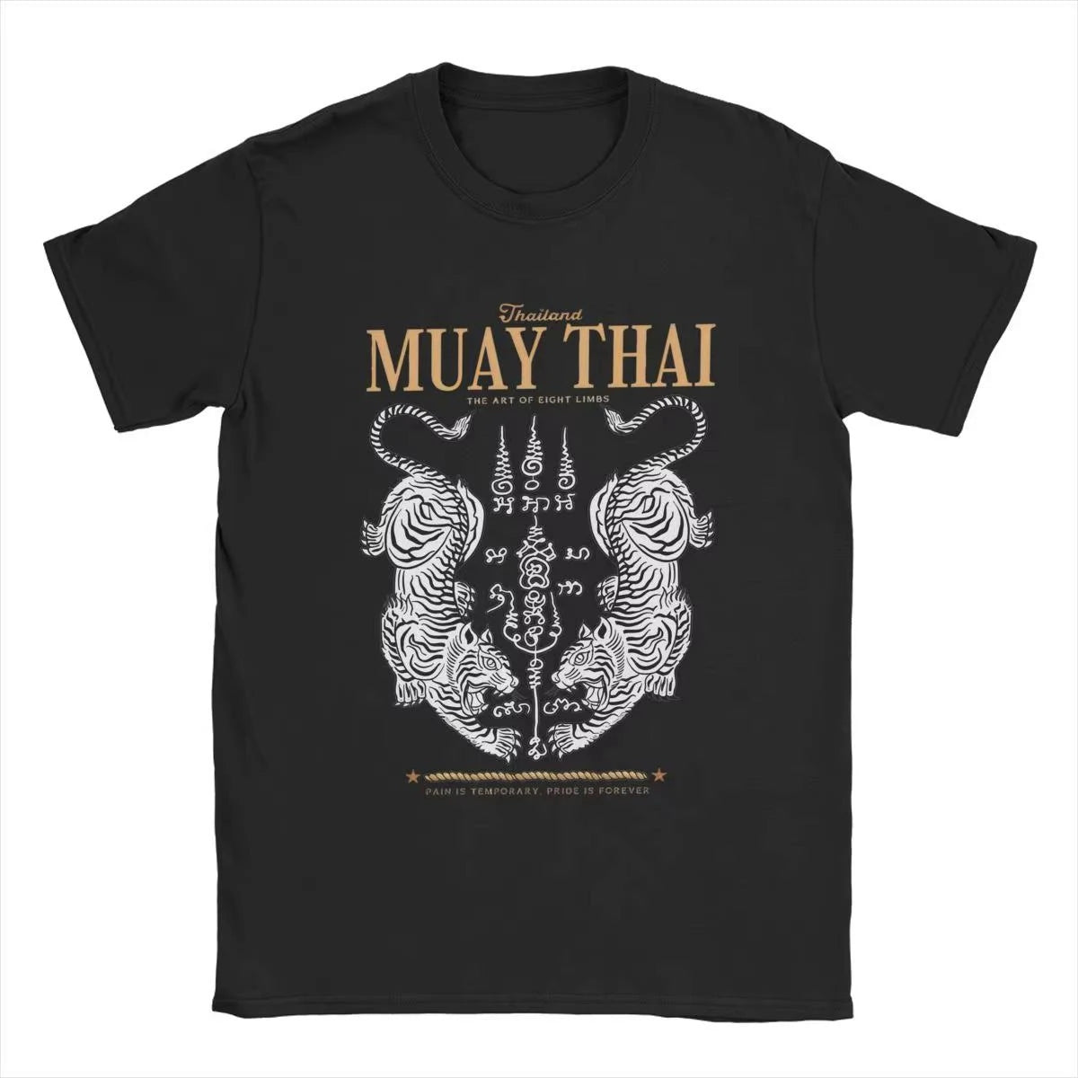 Men's T-Shirts Muay Thai Sak Yant Tiger Unique 100% Cotton Tee Short Sleeve Boxing Fighter T Shirts Round Neck Clothing Summer