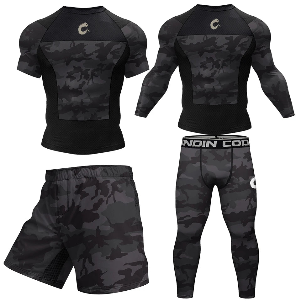 Black No Gi BJJ Jiu Jitsu T-shirt +MMA Shorts Sets Boxing Rashguard for Men Jiu Jitsu Compression Workout Wear Sport Jerseys