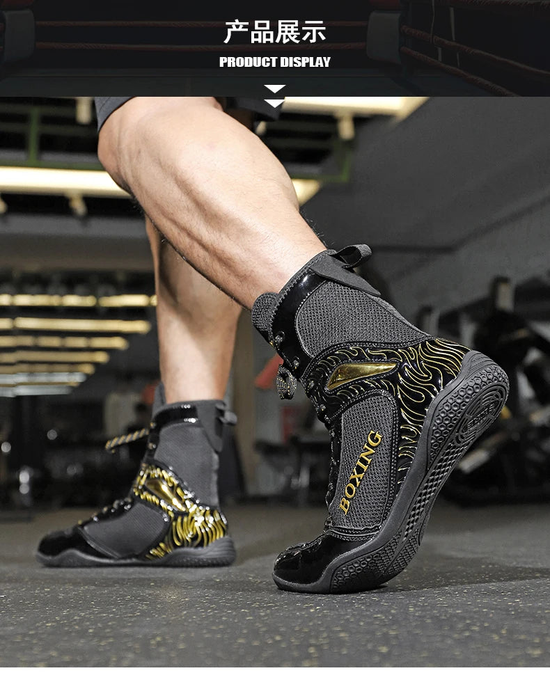 Professional Boxing and Wrestling Shoes for Men, Black and White Classic Comfort Training Boxing and Wrestling Fighting Shoes