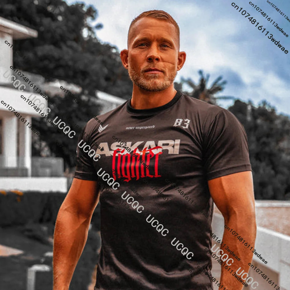 New Askari Men's Boxing and Wrestling T-shirts Summer Sports Fitness Quick Dry Gym Short-Sleeved T-shirts Outdoor Training Suit