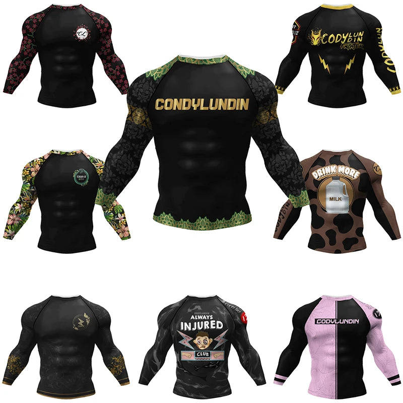 Boxing Jiu Jitsu T-shirts BJJ Rashguard For Men Sport No GI MMA Ranked Long Sleeve MMA Compression Clothing Male Rashguards Tops