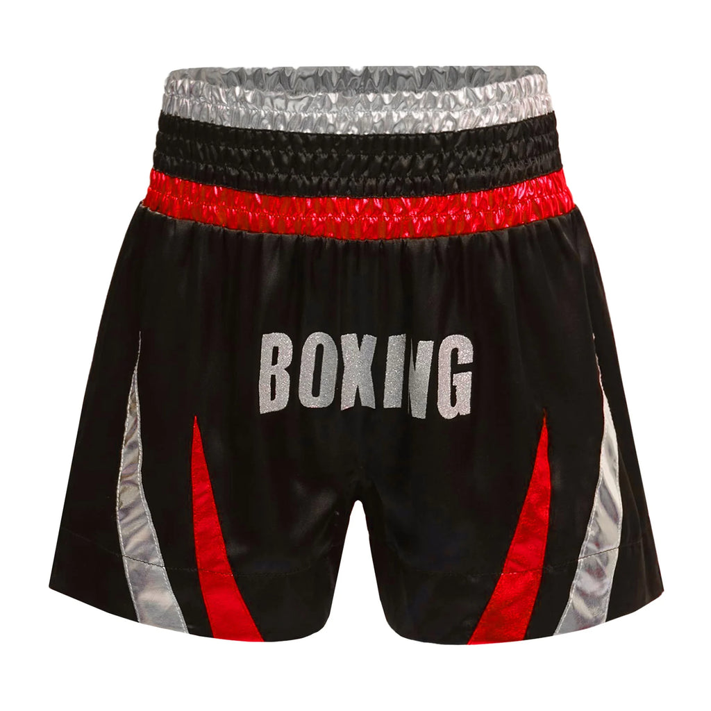 Kids Boys Boxing Training Outfit Long Sleeve Open Front Metallic Satin Robe Hooded Cloak with Athletic Shorts And Boxer Gloves