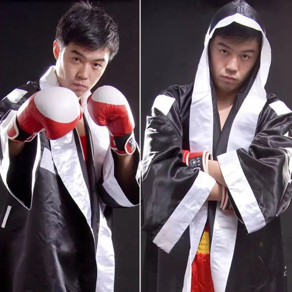 Men Long Sleeve Waist Belt Competition Training Muay Thai Boxing Robe Uniform Boys Girls Boxing Jerseys