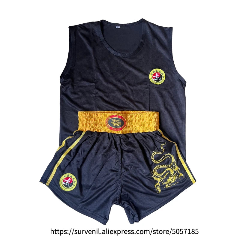 Boxing Uniform Men Women Kids Muay Thai Boxing Shorts Sanda Wushu Martial Arts MMA Training Clothing Kickboxing Shorts and Vest