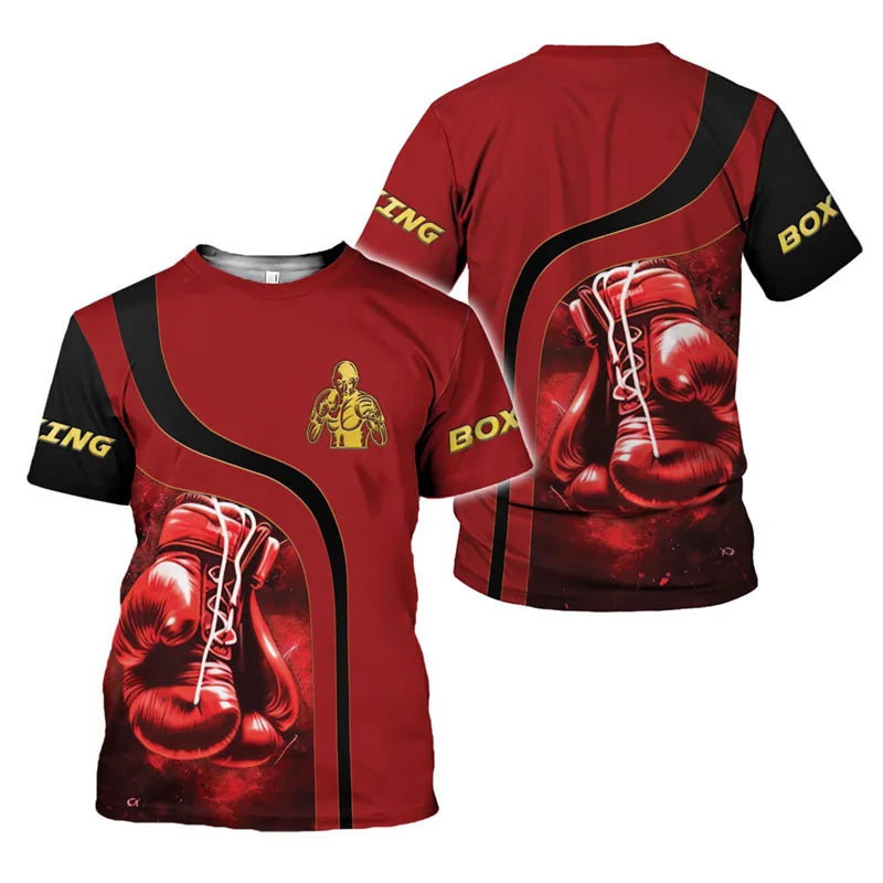Boxing Gloves Graphic T-shirt Men Sports 3D Printed Boxing Tee Shirts Tops Short Sleeves Summer Round Neck Oversized T Shirt