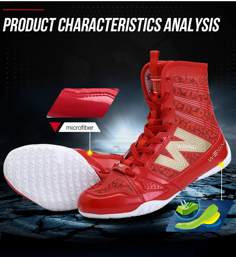 Wesing Professional Boxing Training Shoes For Athletes Anti-Slip High Top Shoes Equipment Fitness Men Footwears