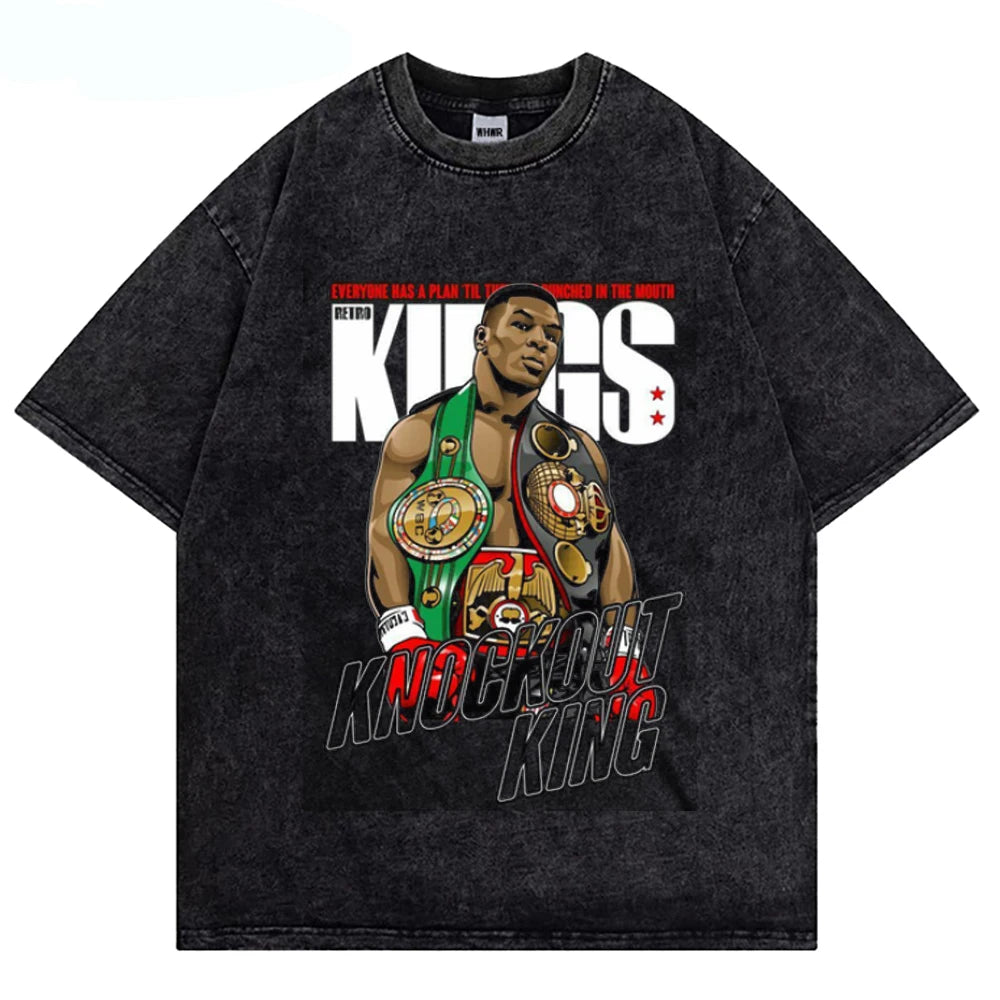 Mike Tyson Washed T Shirt Vintage Boxing Champion T-shirts Streetwear Retro Tshirt Summer Short-sleeved Shirts Oversized Tshirts