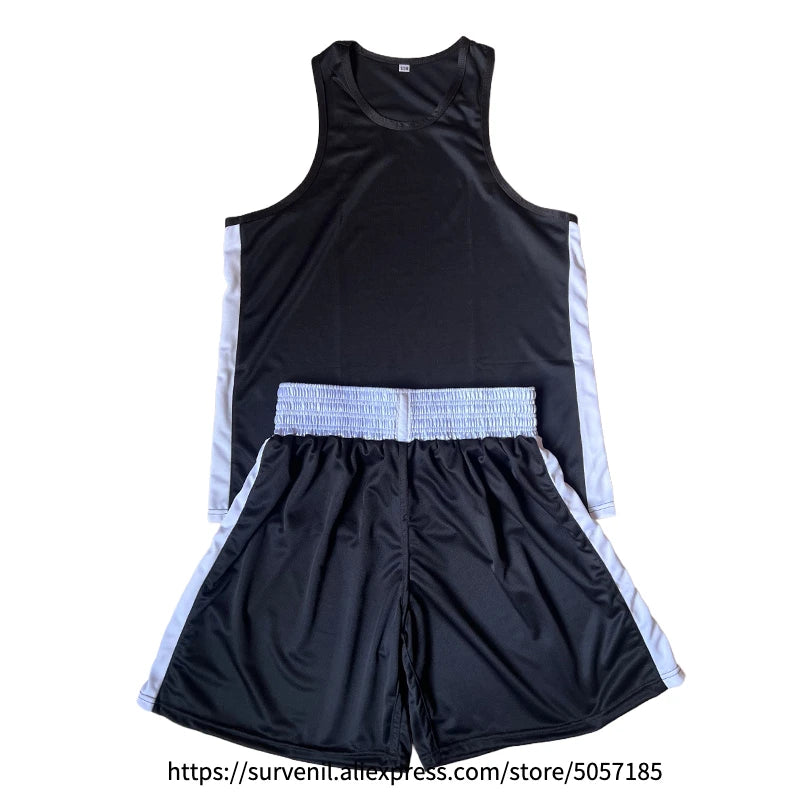Boxing Uniform Men Women Kids Muay Thai Boxing Shorts Sanda Wushu Martial Arts MMA Training Clothing Kickboxing Shorts and Vest