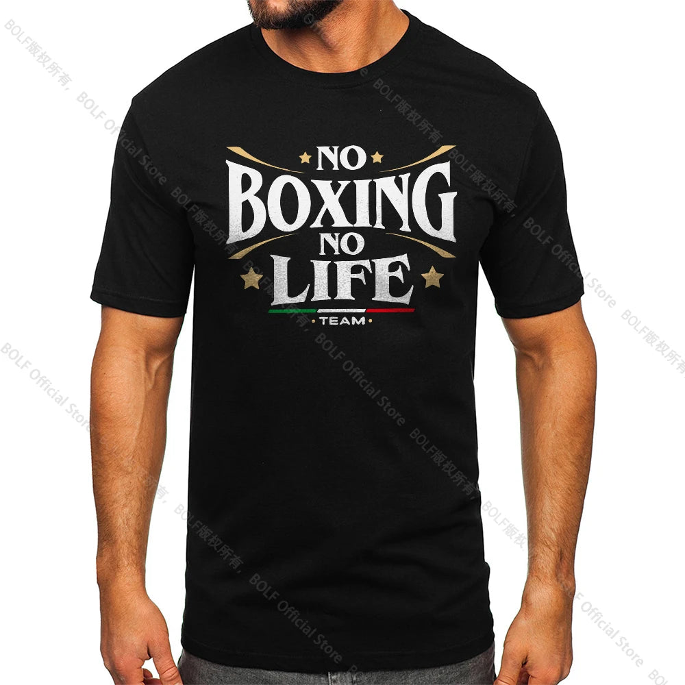 No Boxing No Life Gym Printed Vintage Men T-shirt Sport 100% Cotton Classic Tees for Men Women Sportswear Tops