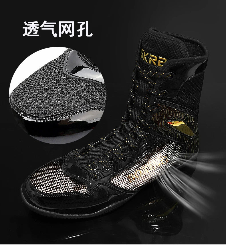 Professional Boxing and Wrestling Shoes for Men, Black and White Classic Comfort Training Boxing and Wrestling Fighting Shoes
