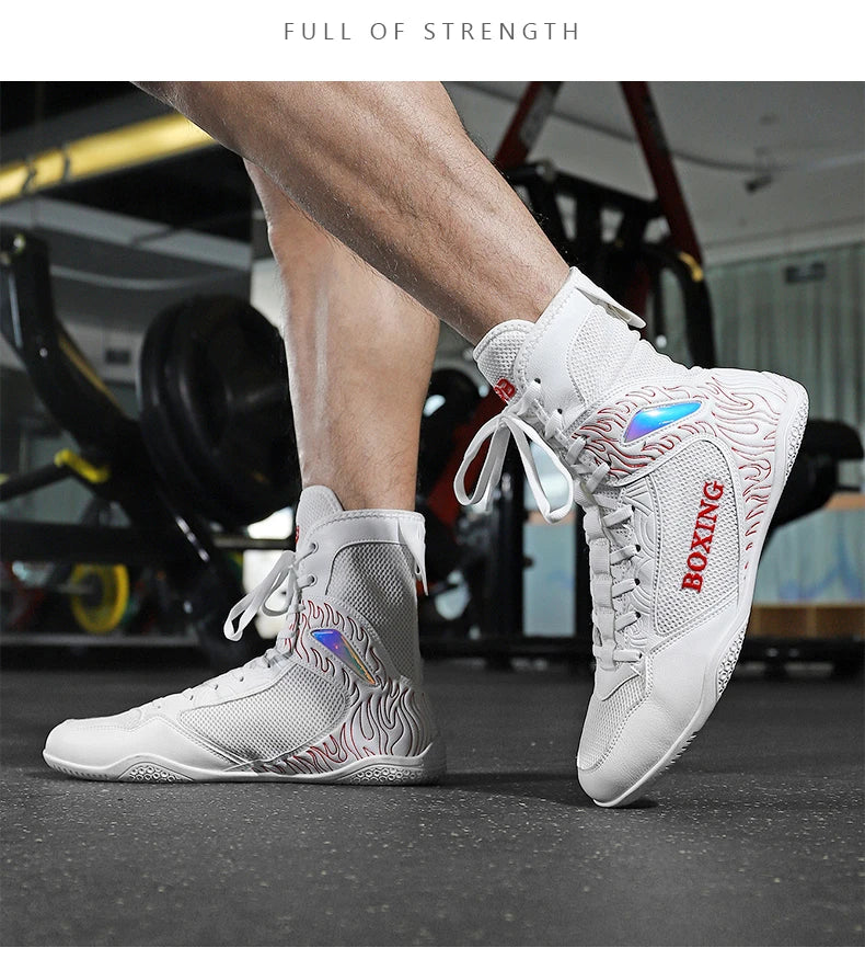Professional Boxing and Wrestling Shoes for Men, Black and White Classic Comfort Training Boxing and Wrestling Fighting Shoes