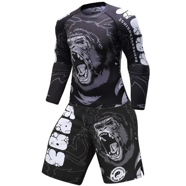 Boxing Set Compression Men Sport T-shirts+Pants Rashguard Jitsu Bjj Rash Guard KickBoxing Sets Muay Thai Jersey MMA Fightwear