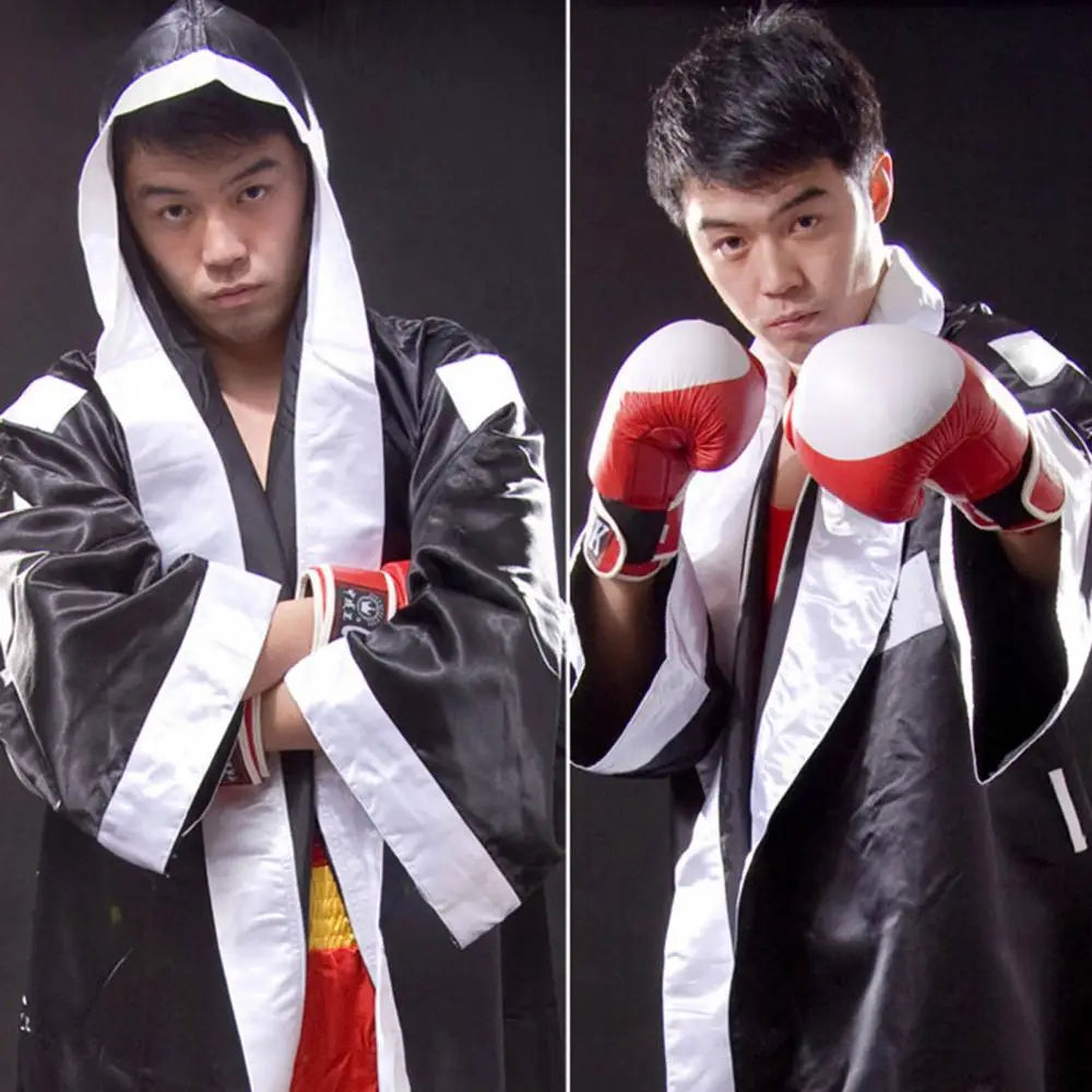 Men Long Sleeve Waist Belt Competition Training Muay Thai Boxing Robe Uniform Boys Girls Boxing Jerseys