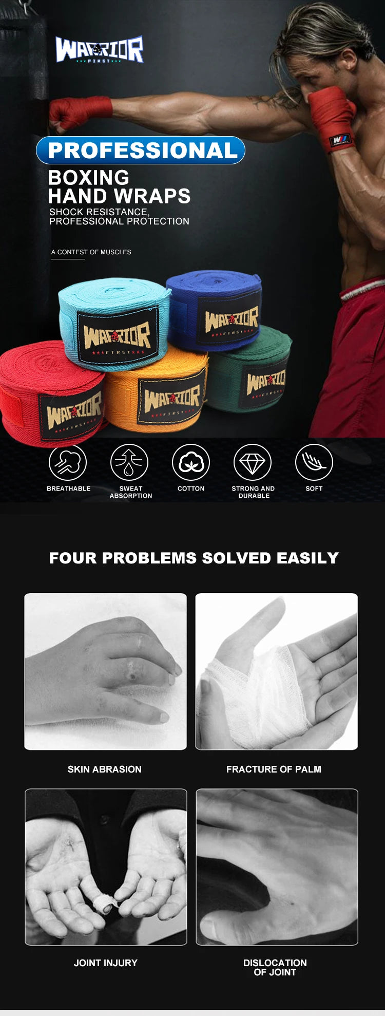 2pcs/pack 3M/5M Length 100% Cotton Boxing Hand Wraps MMA Muay Thai Kick Boxing Handwraps For Training Bandages