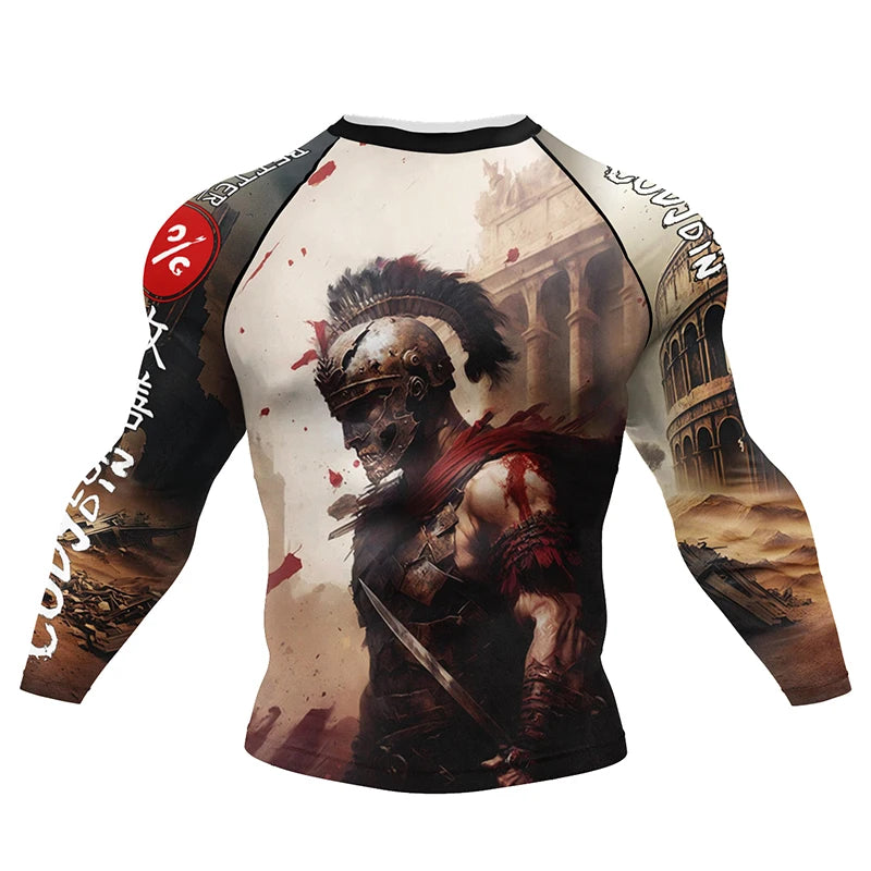 Boxing Jiu Jitsu T-shirts BJJ Rashguard For Men Sport No GI MMA Ranked Long Sleeve MMA Compression Clothing Male Rashguards Tops