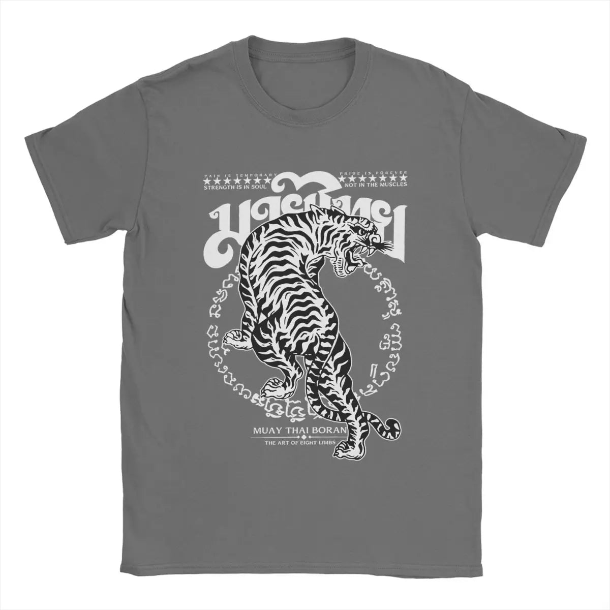 Men's T-Shirts Muay Thai Sak Yant Tiger Unique 100% Cotton Tee Short Sleeve Boxing Fighter T Shirts Round Neck Clothing Summer