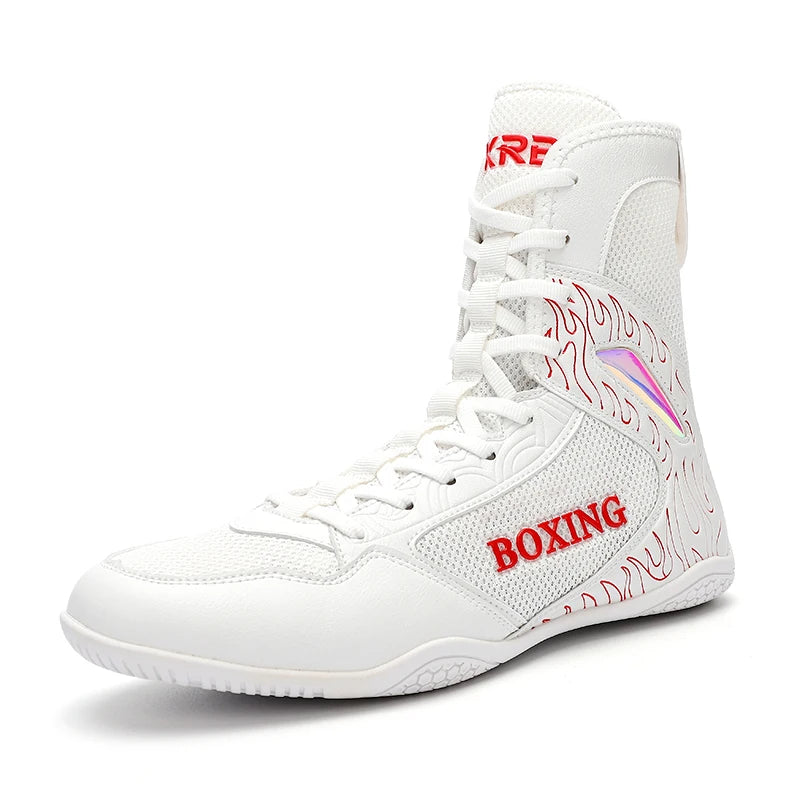 Professional Boxing and Wrestling Shoes for Men, Black and White Classic Comfort Training Boxing and Wrestling Fighting Shoes
