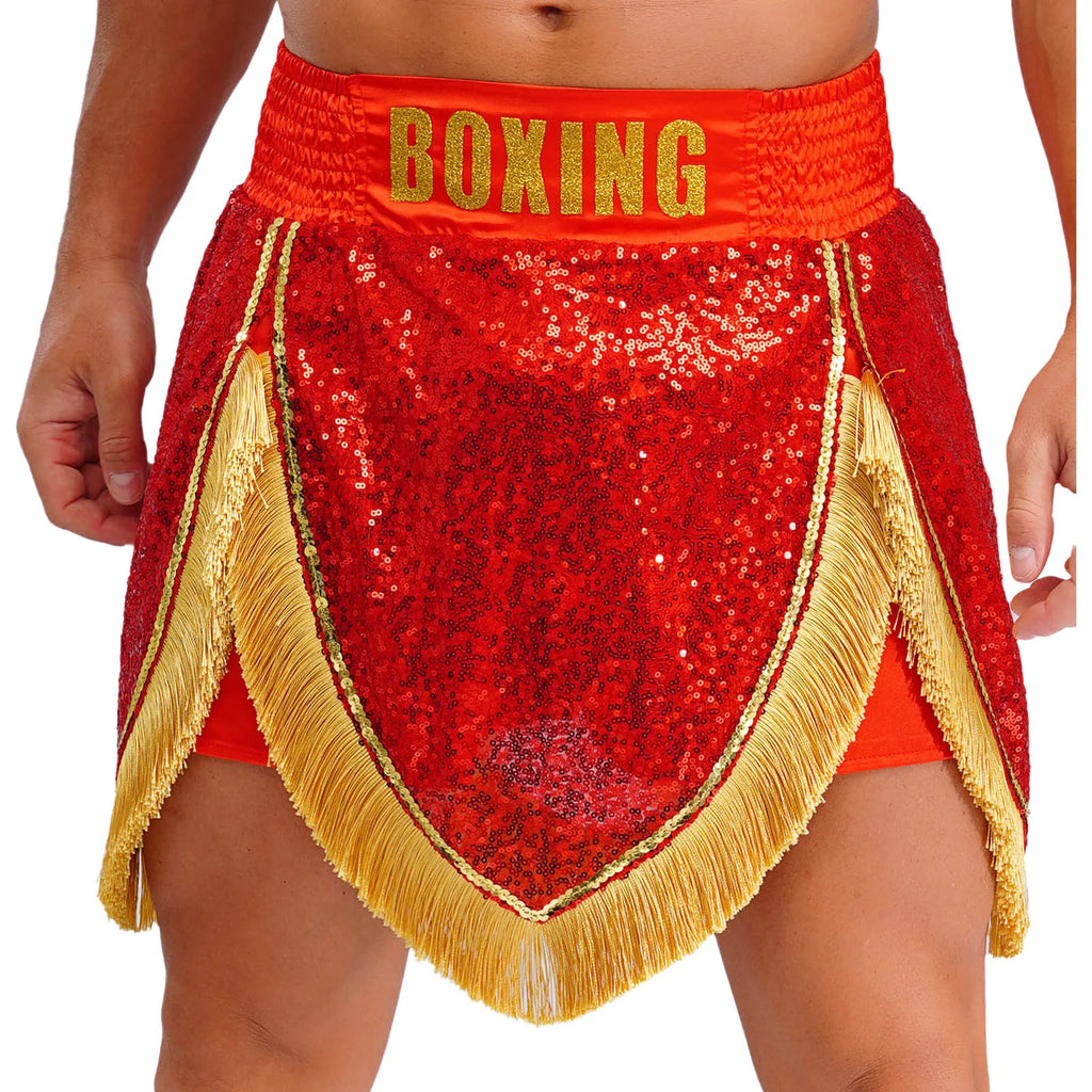 Adult Men's Boxing Competition Skirts Shorts Muay Thai Martial Arts Training Costumes Kickboxing Performance Fringe Shorts
