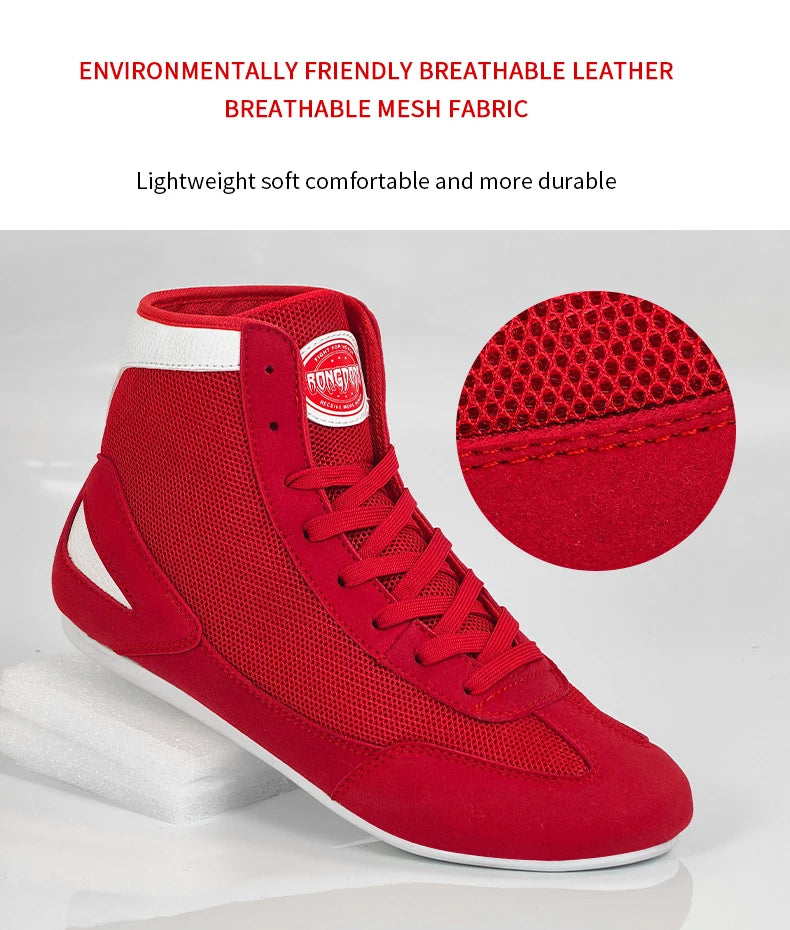 High-top Boxing Shoes Sanda Combat Training Professional Ankle Support Shoes Wrestling Fighting Non-slip Martial Arts Sneakers