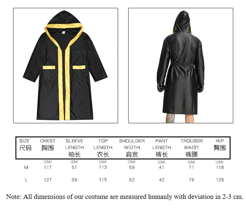 Boxing Robe Adults Costume Boxer Game Suit Black Hooded Outwear Poncho Sweat Shorts Sports Clothes Full Set Unisex Halloween