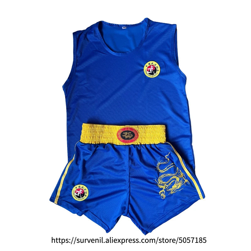 Boxing Uniform Men Women Kids Muay Thai Boxing Shorts Sanda Wushu Martial Arts MMA Training Clothing Kickboxing Shorts and Vest
