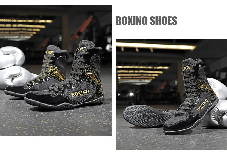 Professional Boxing and Wrestling Shoes for Men, Black and White Classic Comfort Training Boxing and Wrestling Fighting Shoes