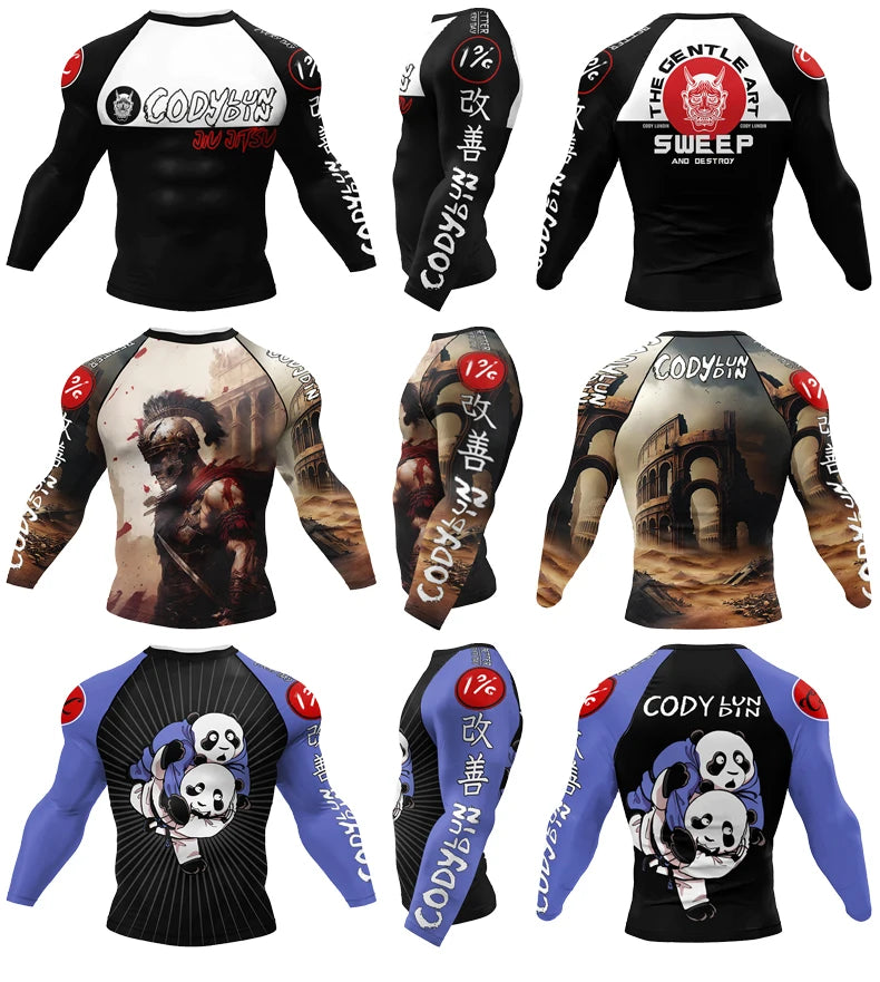 Boxing Jiu Jitsu T-shirts BJJ Rashguard For Men Sport No GI MMA Ranked Long Sleeve MMA Compression Clothing Male Rashguards Tops
