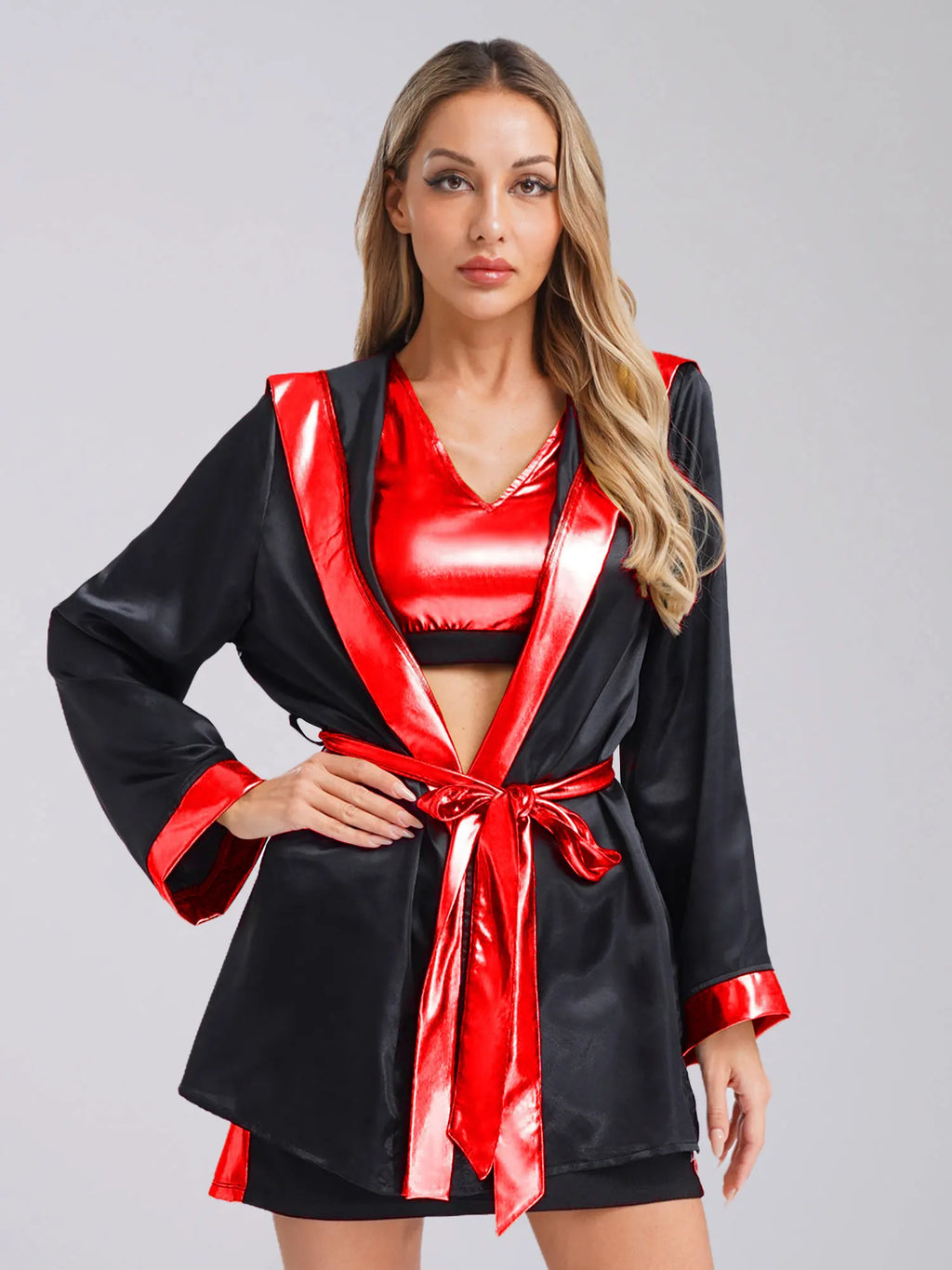 Women Boxing Robes Bjj Boxer Fight Grappling Costume Martial Arts Muay Thai Satin Tops + Skirt Belt Kickboxing Hooded Outfit