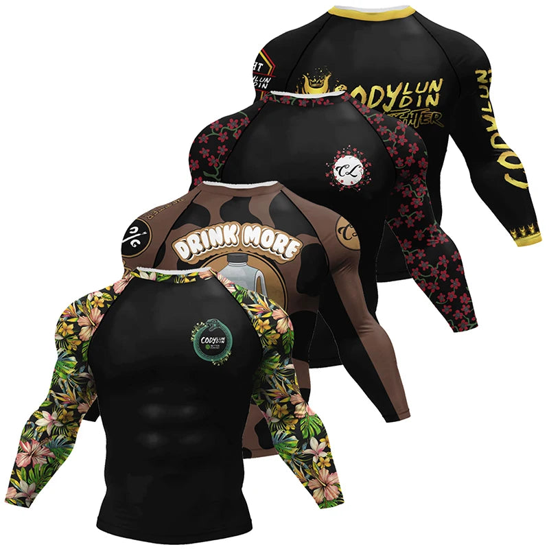 Boxing Jiu Jitsu T-shirts BJJ Rashguard For Men Sport No GI MMA Ranked Long Sleeve MMA Compression Clothing Male Rashguards Tops