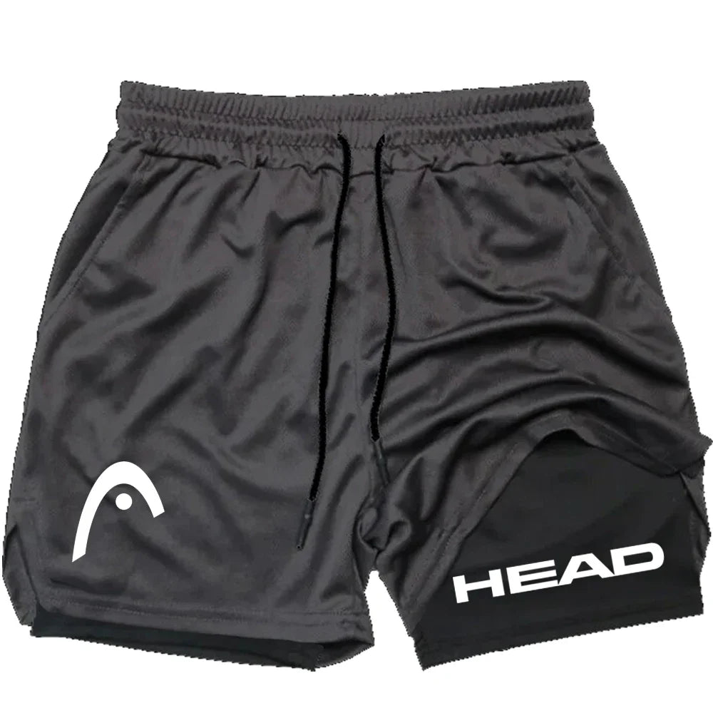 2025 trendy street style fitness shorts for men, quick drying gym training, jogging, double-layer sports shorts