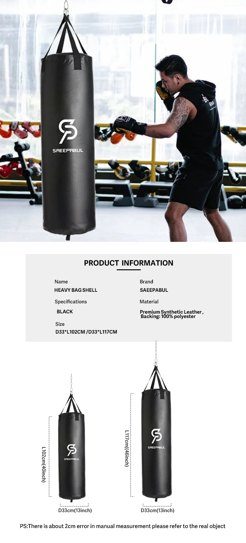 Heavy Punching Kicking Bag for Adults Boxing MMA Kickboxing Training Equipment for Home Gym Martial Sandbag Shell Only 40/46in