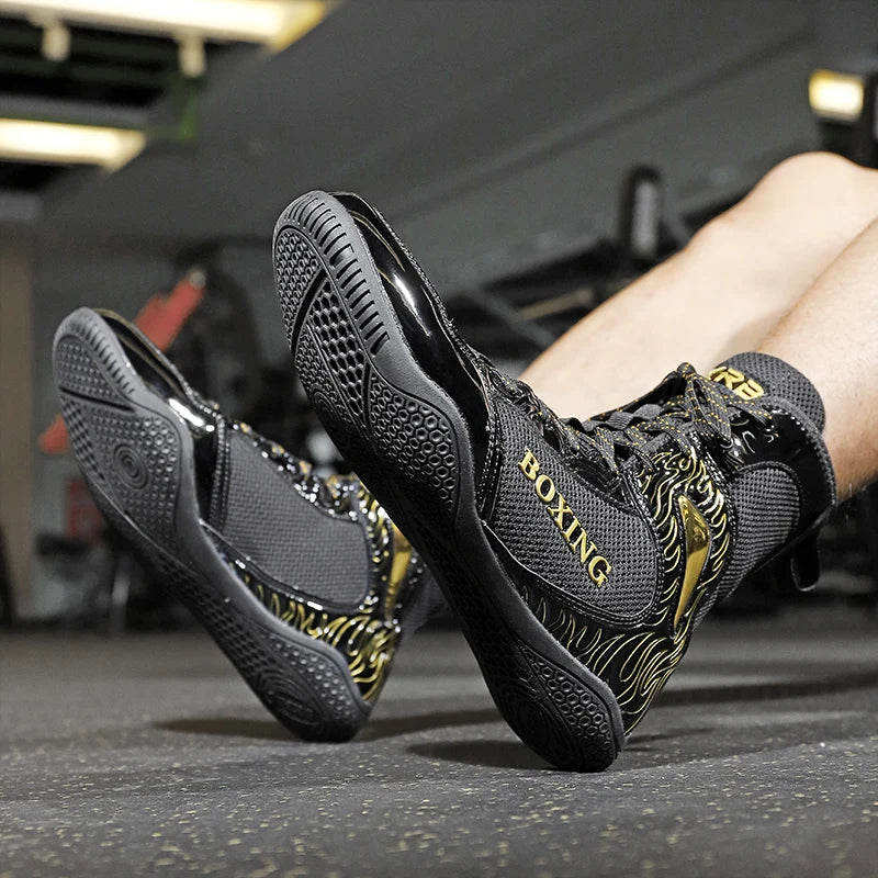 Professional Boxing and Wrestling Shoes for Men, Black and White Classic Comfort Training Boxing and Wrestling Fighting Shoes