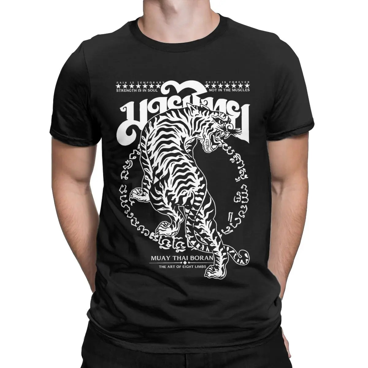 Men's T-Shirts Muay Thai Sak Yant Tiger Unique 100% Cotton Tee Short Sleeve Boxing Fighter T Shirts Round Neck Clothing Summer